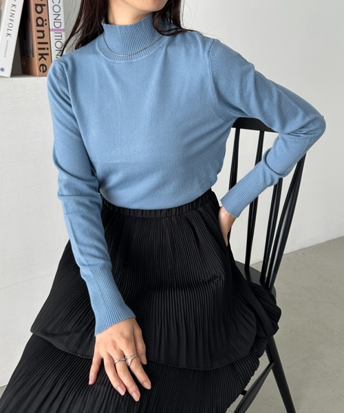 CLEA(クレア)の「ハイネック無地ニットトップス(ニット/セーター・レディース・ブルー/グレイッシュベージュ/ブラック/ピンク/ホワイト・FREE)」の16枚目の写真