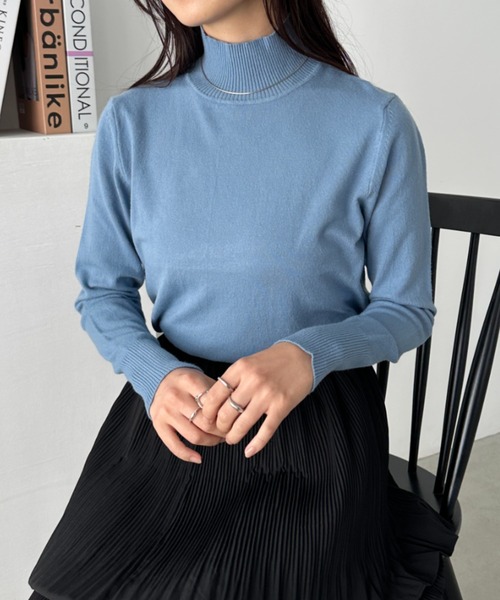 CLEA(クレア)の「ハイネック無地ニットトップス(ニット/セーター・レディース・ブルー/グレイッシュベージュ/ブラック/ピンク/ホワイト・FREE)」の15枚目の写真