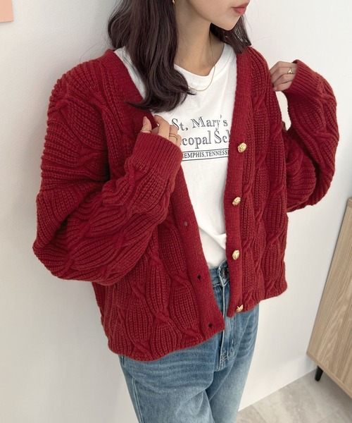 Futier land（フューティアランド）の「上品な大人レディ。ゴールドボタンニットカーディガン（カーディガン/ボレロ・レディース・ブラウン/ボルドー/オフホワイト/チャコールグレー・FREE）」の7枚目の写真