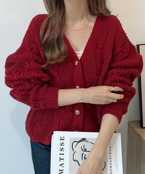 Futier land（フューティアランド）の「上品な大人レディ。ゴールドボタンニットカーディガン（カーディガン/ボレロ・レディース・ブラウン/ボルドー/オフホワイト/チャコールグレー・FREE）」の21枚目の写真