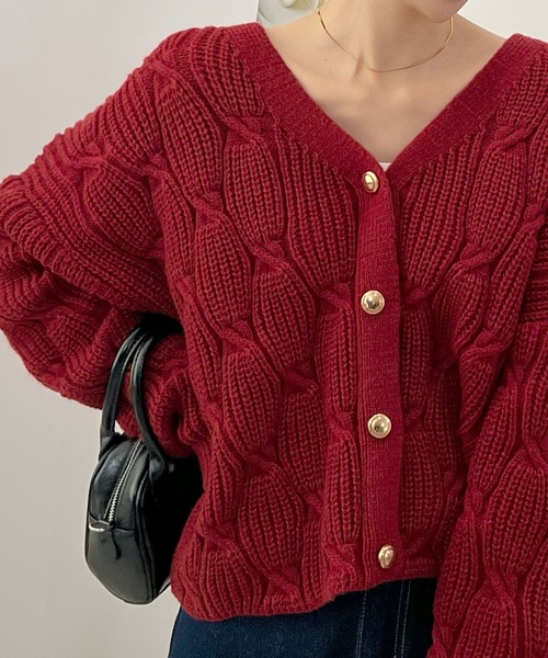 Futier land（フューティアランド）の「上品な大人レディ。ゴールドボタンニットカーディガン（カーディガン/ボレロ・レディース・ブラウン/ボルドー/オフホワイト/チャコールグレー・FREE）」の19枚目の写真