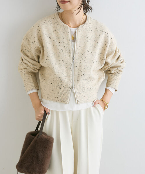RIVE DROITE（リヴドロワ）の「【カーディガンとしても着れる】ショートZIPニット（ニット/セーター・レディース・アイボリー/グレー/ベージュ/ブラック・FREE）」の2枚目の写真