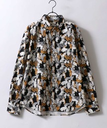 MADE IN JAPAN Cat Total Pattern Shirt/日本製 猫 総柄 レギュラーカラー 長袖シャツ
