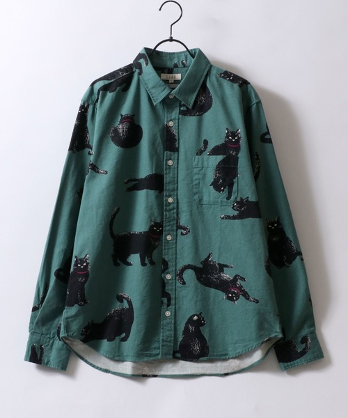 【セール】MADE IN JAPAN Cat Total Pattern Shirt/日本製 猫 総柄 レギュラーカラー 長袖シャツ(シャツ/ブラウス)|SITRY(シトリー)