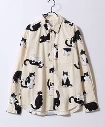 MADE IN JAPAN Cat Total Pattern Shirt/日本製 猫 総柄 レギュラーカラー 長袖シャツ