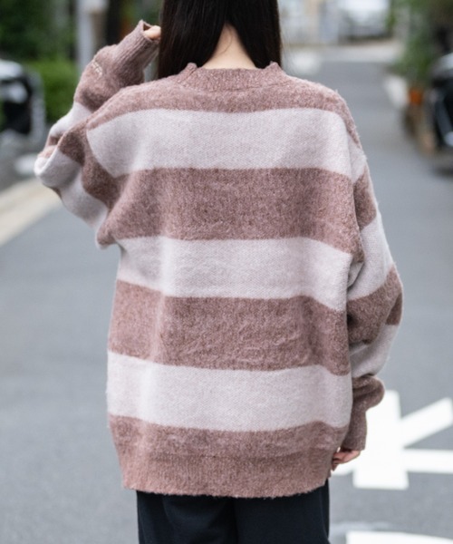 Red Cap Girl（レッドキャプガール）の「【a-r】〔Red Cap Girl/レッドキャップガール〕モヘアライク ダブルジャガード ガール刺繍 ボーダークルーネックニット（ニット/セーター・メンズ・ベージュ/ホワイト×ネイビー/チャコールグレー×ブラック・LARGE/MEDIUM）」の16枚目の写真
