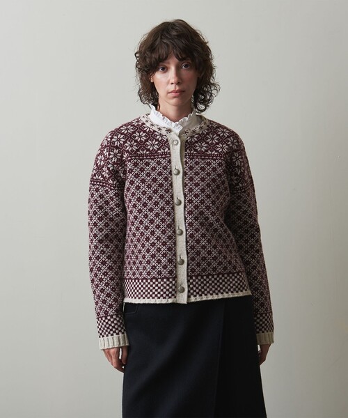 Steven Alan(スティーブンアラン)の「<Steven Alan>ウール ナイロン ミックス ジャカード カーディガン(カーディガン/ボレロ・レディース・ネイビー/ワインレッド・FREE)」の3枚目の写真