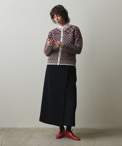 Steven Alan(スティーブンアラン)の「<Steven Alan>ウール ナイロン ミックス ジャカード カーディガン(カーディガン/ボレロ・レディース・ネイビー/ワインレッド・FREE)」の5枚目の写真