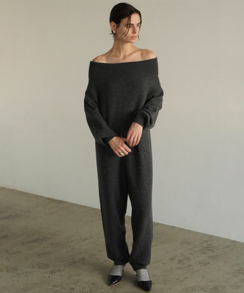 サロペット・オーバーオール・オールインワン CLANE-OFF SHOULDER KNIT ALL IN ONE セール】OFF SHOULDER KNIT ALL IN ONE（つなぎ/オールインワン