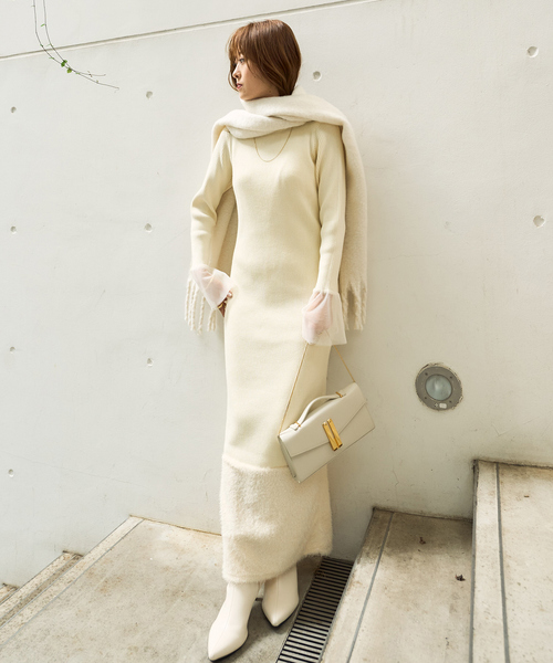 EMMA ROUGE VIF(エマルージュヴィフ)の「【一部店舗限定】リブボートネックヘムフェザーワンピ(ワンピース・レディース・ブラック/アイボリー・36/38)」の21枚目の写真