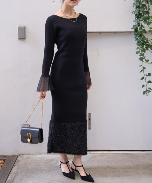 EMMA ROUGE VIF(エマルージュヴィフ)の「【一部店舗限定】リブボートネックヘムフェザーワンピ(ワンピース・レディース・ブラック/アイボリー・36/38)」の18枚目の写真