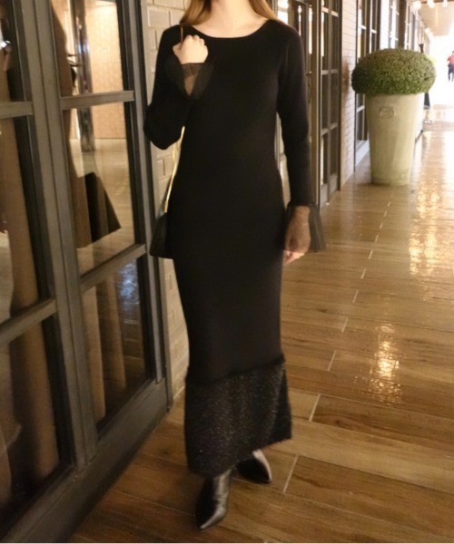 EMMA ROUGE VIF(エマルージュヴィフ)の「【一部店舗限定】リブボートネックヘムフェザーワンピ(ワンピース・レディース・ブラック/アイボリー・36/38)」の16枚目の写真