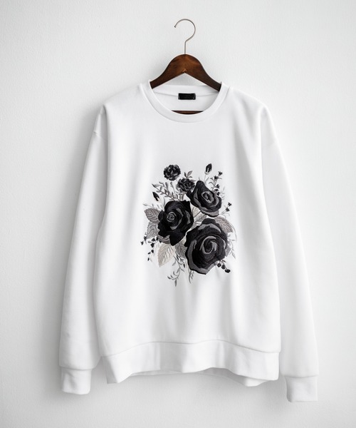 【セール】オーバーサイズ薔薇刺繍スウェットトレーナー（スウェット）｜Rocky Monroe（ロッキーモンロー）