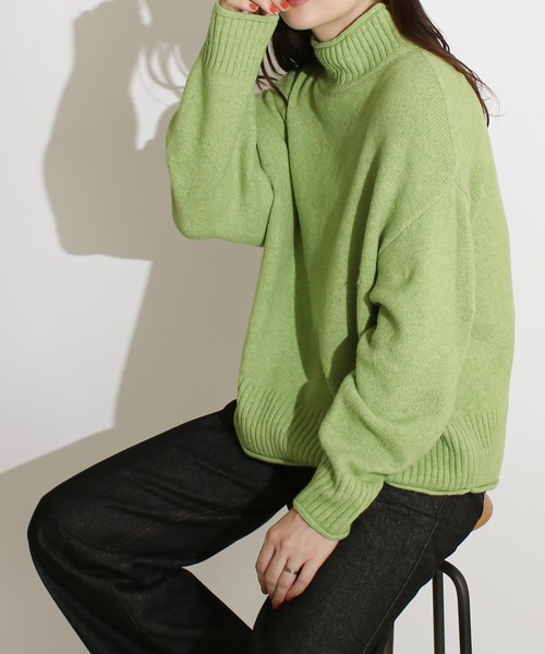 Social GIRL（ソーシャルガール）の「ハイネックロール ウォッシャブルニット プルオーバー（ニット/セーター・レディース・グリーン/ピンク/ブラック/ブルー/グレー・FREE）」の12枚目の写真