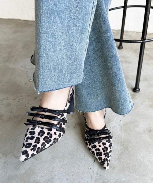 【セール】【Holiday collection】リボン付きポインテッドストラップシューズ（パンプス）｜one after another NICE CLAUP（ワンアフターアナザーナイスクラップ） 5,806円