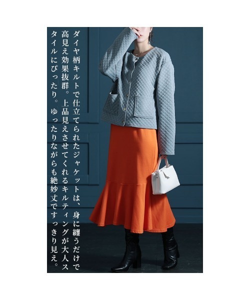 Sawa a la mode(サワアラモード)の「キルティングジャケット(ノーカラージャケット・レディース・グリーン/グレー・FREE)」の7枚目の写真