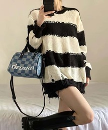 配色ボーダー ルーズシルエット ニット