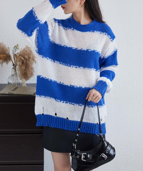 MAISON DE THERESE(メゾン ド テレーズ)の「配色ボーダー ルーズシルエット ニット(ニット/セーター・レディース・ブルー/ブラック・FREE)」の18枚目の写真