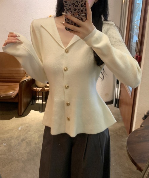 開襟ペプラムニットカーディガン（カーディガン/ボレロ）｜emi+（エミプラス）