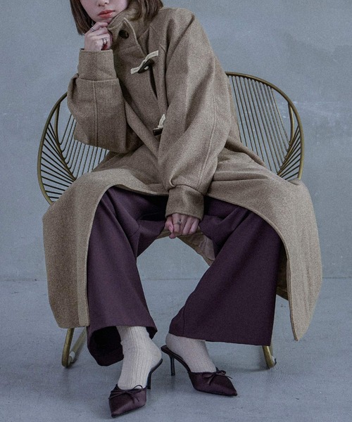 Fashion Letter(ファッションレター)の「スタンドカラー ロングシャギー ダッフルコート(ダッフルコート・レディース・アイボリー/ブラウン/チャコールグレー/ブラック・M)」の4枚目の写真