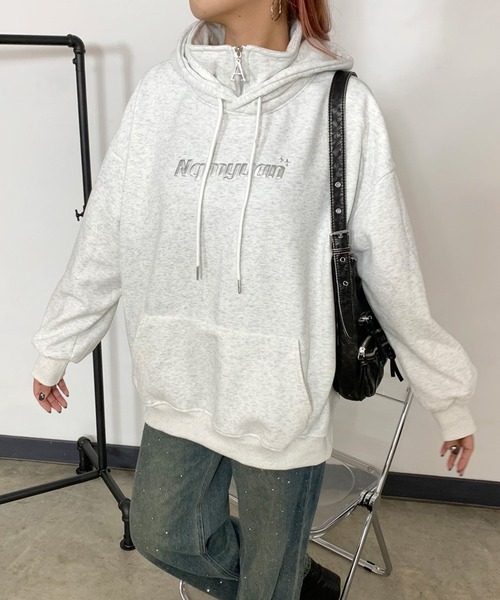 non-hedge（ノンヘッジ）の「シルバーロゴ裏起毛ビッグパーカー（パーカー・レディース・オートミール/ネイビー/ブラック/グレー/チャコールグレー・FREE）」の7枚目の写真