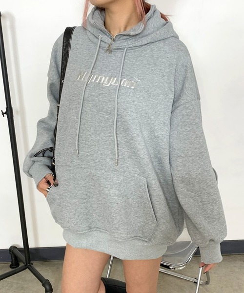 non-hedge（ノンヘッジ）の「シルバーロゴ裏起毛ビッグパーカー（パーカー・レディース・オートミール/ネイビー/ブラック/グレー/チャコールグレー・FREE）」の12枚目の写真