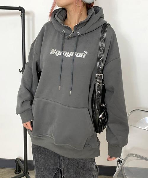 non-hedge（ノンヘッジ）の「シルバーロゴ裏起毛ビッグパーカー（パーカー・レディース・オートミール/ネイビー/ブラック/グレー/チャコールグレー・FREE）」の18枚目の写真
