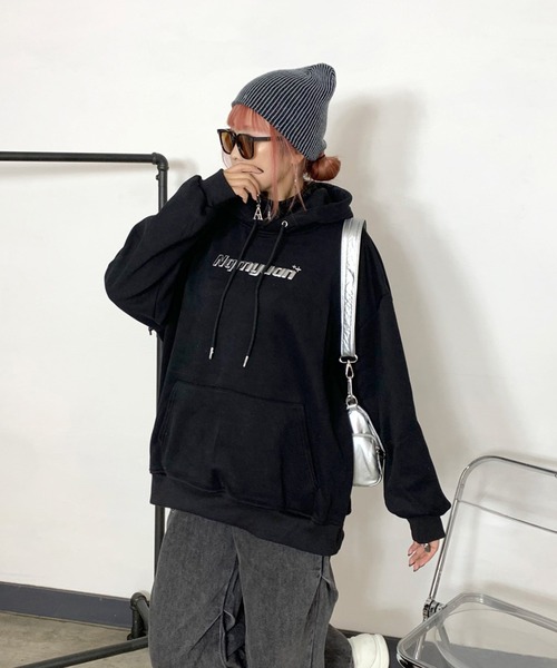 non-hedge（ノンヘッジ）の「シルバーロゴ裏起毛ビッグパーカー（パーカー・レディース・オートミール/ネイビー/ブラック/グレー/チャコールグレー・FREE）」の8枚目の写真