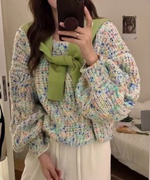 ミックスカラーケーブル編みニット