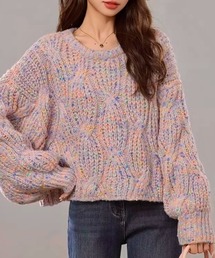 ミックスカラーケーブル編みニット