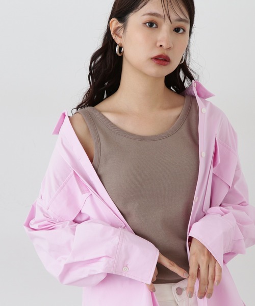 N.（N. Natural Beauty Basic）（エヌエヌナチュラルビューティーベーシック）の「カップツキテレコタンクトップ（タンクトップ・レディース・ブラック/オフホワイト/ブラウン・MEDIUM）」の3枚目の写真