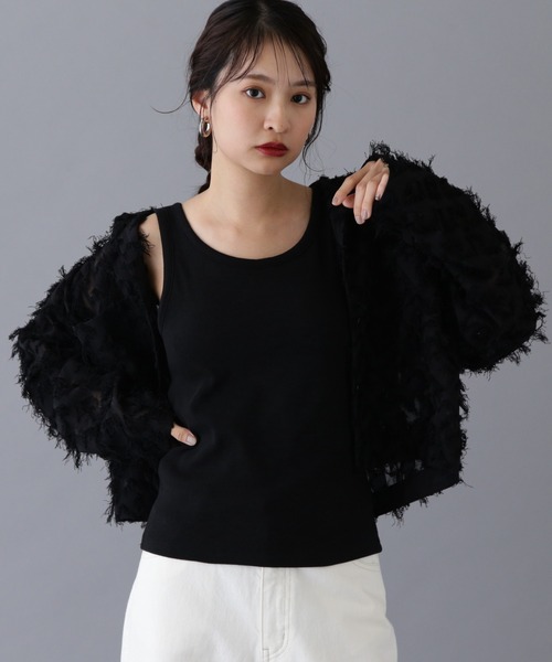 N.（N. Natural Beauty Basic）（エヌエヌナチュラルビューティーベーシック）の「カップツキテレコタンクトップ（タンクトップ・レディース・ブラック/オフホワイト/ブラウン・MEDIUM）」の2枚目の写真