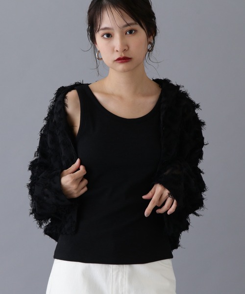 N.（N. Natural Beauty Basic）（エヌエヌナチュラルビューティーベーシック）の「カップツキテレコタンクトップ（タンクトップ・レディース・ブラック/オフホワイト/ブラウン・MEDIUM）」の11枚目の写真