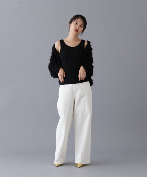 N.（N. Natural Beauty Basic）（エヌエヌナチュラルビューティーベーシック）の「カップツキテレコタンクトップ（タンクトップ・レディース・ブラック/オフホワイト/ブラウン・MEDIUM）」の12枚目の写真