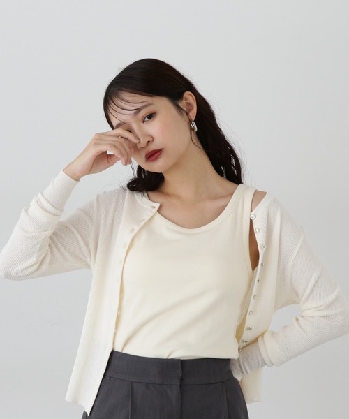 N.（N. Natural Beauty Basic）（エヌエヌナチュラルビューティーベーシック）の「カップツキテレコタンクトップ（タンクトップ・レディース・ブラック/オフホワイト/ブラウン・MEDIUM）」の4枚目の写真