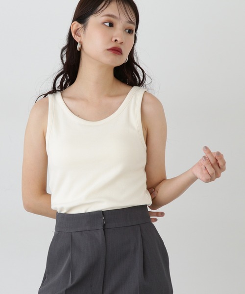 N.（N. Natural Beauty Basic）（エヌエヌナチュラルビューティーベーシック）の「カップツキテレコタンクトップ（タンクトップ・レディース・ブラック/オフホワイト/ブラウン・MEDIUM）」の6枚目の写真