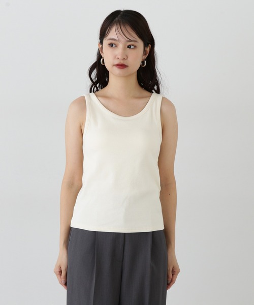 N.（N. Natural Beauty Basic）（エヌエヌナチュラルビューティーベーシック）の「カップツキテレコタンクトップ（タンクトップ・レディース・ブラック/オフホワイト/ブラウン・MEDIUM）」の7枚目の写真