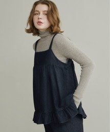 Olu. | ギャザーフレアバックリボンデニムトップス[セットアップ可能](Tシャツ/カットソー)