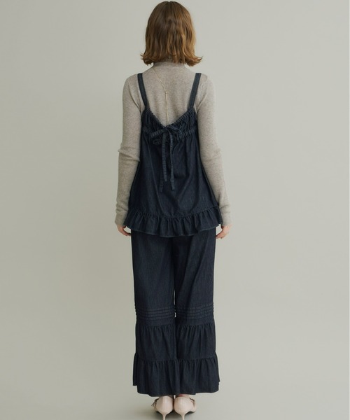 Olu.（オルドット）の「ギャザーフレアバックリボンデニムトップス[セットアップ可能]（Tシャツ/カットソー・レディース・ブラック/インディゴブルー・FREE）」の11枚目の写真