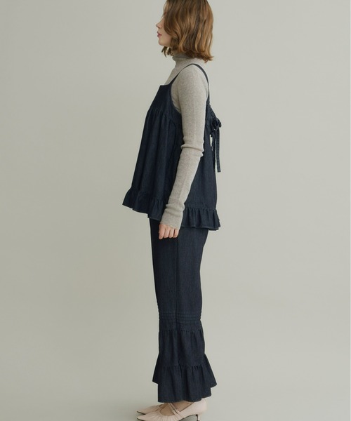 Olu.（オルドット）の「ギャザーフレアバックリボンデニムトップス[セットアップ可能]（Tシャツ/カットソー・レディース・ブラック/インディゴブルー・FREE）」の12枚目の写真