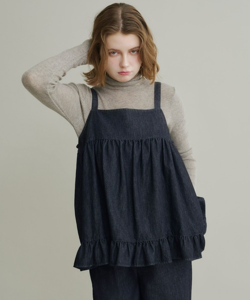 Olu.（オルドット）の「ギャザーフレアバックリボンデニムトップス[セットアップ可能]（Tシャツ/カットソー・レディース・ブラック/インディゴブルー・FREE）」の21枚目の写真