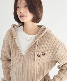 アニマル刺繍ニットZIPパーカー