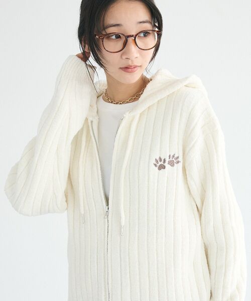 CRAFT STANDARD BOUTIQUE（クラフトスタンダードブティック）の「アニマル刺繍ニットZIPパーカー（パーカー・レディース・ベージュ/アイボリー/チャコールグレー・FREE）」の4枚目の写真