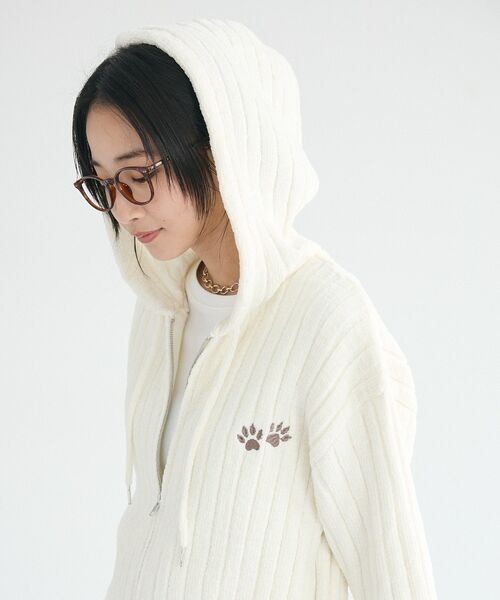 CRAFT STANDARD BOUTIQUE（クラフトスタンダードブティック）の「アニマル刺繍ニットZIPパーカー（パーカー・レディース・ベージュ/アイボリー/チャコールグレー・FREE）」の8枚目の写真