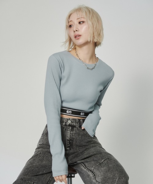 ENVYM（アンビー）の「ジャガードロゴロンT（Tシャツ/カットソー・レディース・ブラック/ホワイト/ブルー・FREE）」の8枚目の写真