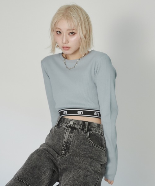 ENVYM（アンビー）の「ジャガードロゴロンT（Tシャツ/カットソー・レディース・ブラック/ホワイト/ブルー・FREE）」の9枚目の写真