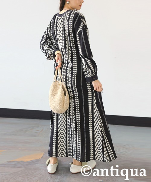 antiqua（アンティカ）の「インド綿シャツワンピース（シャツワンピース・レディース・ブラック/ベージュ・P/R）」の5枚目の写真
