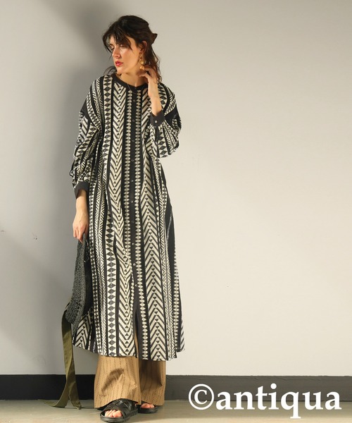 antiqua（アンティカ）の「インド綿シャツワンピース（シャツワンピース・レディース・ブラック/ベージュ・P/R）」の8枚目の写真