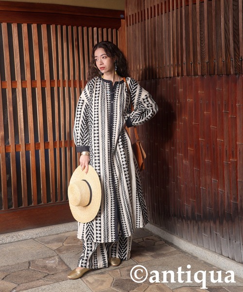 antiqua（アンティカ）の「インド綿シャツワンピース（シャツワンピース・レディース・ブラック/ベージュ・P/R）」の9枚目の写真