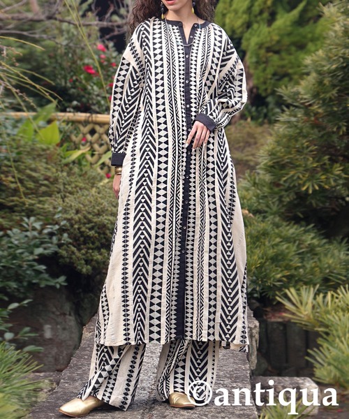 antiqua（アンティカ）の「インド綿シャツワンピース（シャツワンピース・レディース・ブラック/ベージュ・P/R）」の10枚目の写真